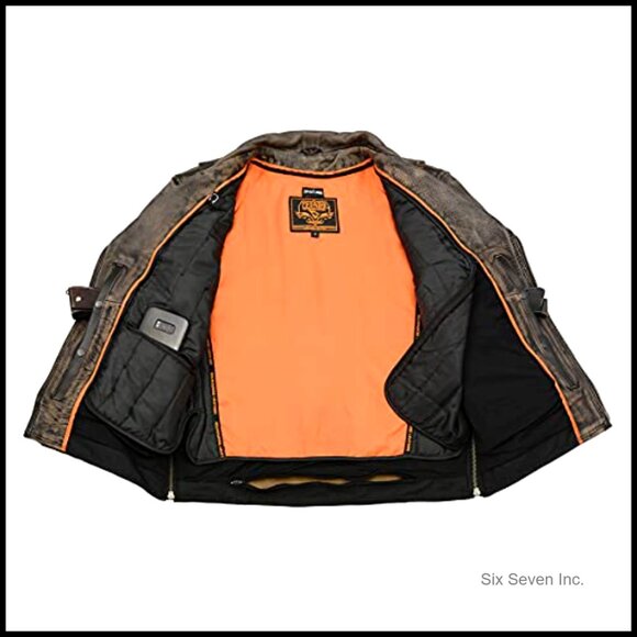Men's Classic Distressed Brown Leather Triple Stitched Motorcycle Biker Jacket - Picture 6 of 7